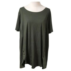Zenana Premium Olive Green Tunic Length Tee With Side Buttons Size 3X